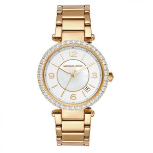 Michael Kors Parker Mother of Pearl White Dial Gold Steel Strap Watch For Women - MK4693 Authentic Buy Shop Now