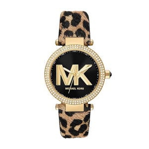 Michael Kors Parker Black Dial Cheetah Print Brown Leather Strap Watch For Women - MK4723 Authentic Buy Shop Now