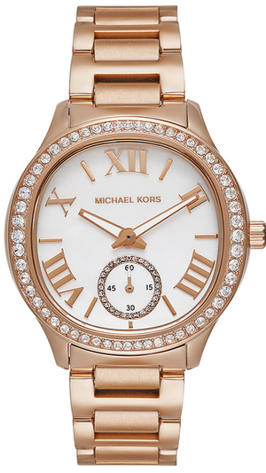 Michael Kors Sage Three-Hand Mother of Pearl White Dial Rose Gold Steel Strap Watch for Women - MK4806 Authentic Buy Shop Now