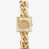 Michael Kors Chain Lock Analog Crystals Silver Dial Gold Steel Strap Watch for Women - MK4809 Authentic Buy Shop Now