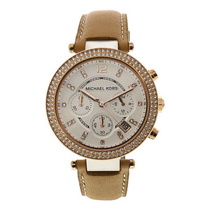 Michael Kors Parker Chronograph White Dial Tan Leather Strap Watch for Women - MK5633 Authentic Buy Shop Now