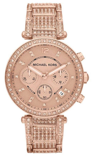 Michael Kors Uptown Glam Parker Chronograph Rose Gold Dial Steel Strap Watch for Women - MK5663 Authentic Buy Shop Now