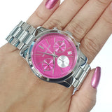 Michael Kors Runway Chronograph Pink Dial Silver Steel Strap Watch for Women - MK6160 Authentic Buy Shop Now