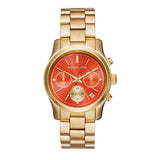 Michael Kors Runway Chronograph Orange Dial Gold Steep Strap Watch For Women - MK6162 Authentic Buy Shop Now