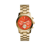 Michael Kors Runway Chronograph Orange Dial Gold Steep Strap Watch For Women - MK6162 Authentic Buy Shop Now