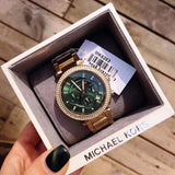 Michael Kors Parker Chronograph Green Dial Gold Steel Strap Watch for Women - MK6263 Authentic Buy Shop Now