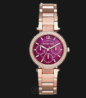 Michael Kors Mini Parker Multi-Function Plum Mother of Pearl Dial Rose Gold Steel Strap Watch For Women - MK6403 Authentic Buy Shop Now
