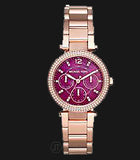 Michael Kors Mini Parker Multi-Function Plum Mother of Pearl Dial Rose Gold Steel Strap Watch For Women - MK6403 Authentic Buy Shop Now
