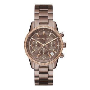 Michael Kors Ritz Chronograph Brown Dial Brown Steel Strap Watch For Women - MK6529 Authentic Buy Shop Now