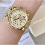 Michael Kors Ritz Chronograph Gold Dial Gold Steel Strap Watch For Women - MK6597 Authentic Buy Shop Now