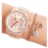 Michael Kors Ritz Chronograph Rose Gold Dial Rose Gold Steel Strap Watch For Women - MK6598 Authentic Buy Shop Now