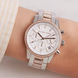 Michael Kors Ritz Chronograph White Dial Two Tone Steel Strap Watch For Women - MK6651 Authentic Buy Shop Now