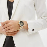 Michael Kors Runway Quartz Black Dial Gold Steel Strap Watch For Women - MK6682 Authentic Buy Shop Now