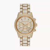 Michael Kors Ritz Three-Hand Glitz Crystals Gold Dial Gold Steel Strap Watch for Women - MK6747 Authentic Buy Shop Now