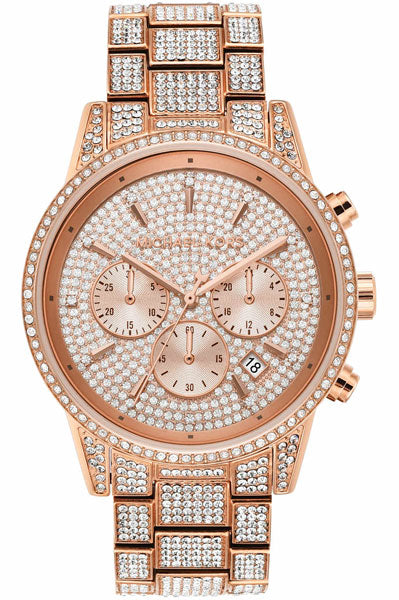 Michael Kors Ritz Three-Hand Glitz Rose Gold Dial Rose Gold Steel Strap Watch for Women - MK6748 Authentic Buy Shop Now