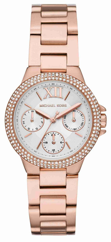 Michael Kors Camille Multifunction White Dial Rose Gold Steel Strap Watch For Women - MK6845 Authentic Buy Shop Now