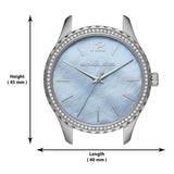 Michael Kors Layton Chronograph Mother of Pearl Blue Dial Silver Steel Strap Watch For Women - MK6847 Authentic Buy Shop Now