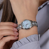 Michael Kors Runway Mercer Quartz Mother of Pearl Blue Dial Silver Steel Strap Watch For Women - MK6857 Authentic Buy Shop Now