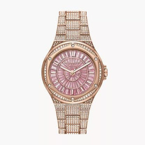 Michael Kors Lennox Three Hand Crystals Rose Gold Dial Rose Gold Steel Strap Watch For Women - MK6992 Authentic Buy Shop Now