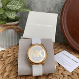 Michael Kors Janelle Three Hand Silver Dial White Rubber Strap Watch For Women - MK7141 Authentic Buy Shop Now