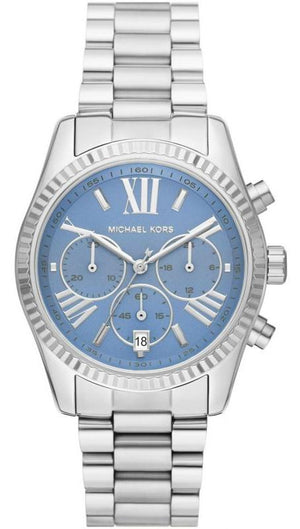 Michael Kors Lexington Chronograph Blue Dial Silver Steel Strap Watch For Women - MK7215 Authentic Buy Shop Now
