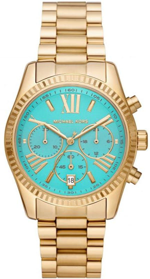 Michael Kors Lexington Chronograph Blue Dial Gold Steel Strap Watch For Women - MK7216 Authentic Buy Shop Now