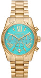 Michael Kors Lexington Chronograph Blue Dial Gold Steel Strap Watch For Women - MK7216 Authentic Buy Shop Now