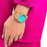 Michael Kors Lexington Chronograph Blue Dial Gold Steel Strap Watch For Women - MK7216 Authentic Buy Shop Now
