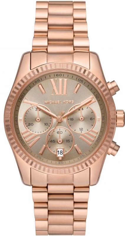 Michael Kors Lexington Chronograph Grey Dial Rose Gold Steel Strap Watch For Women - MK7217 Authentic Buy Shop Now