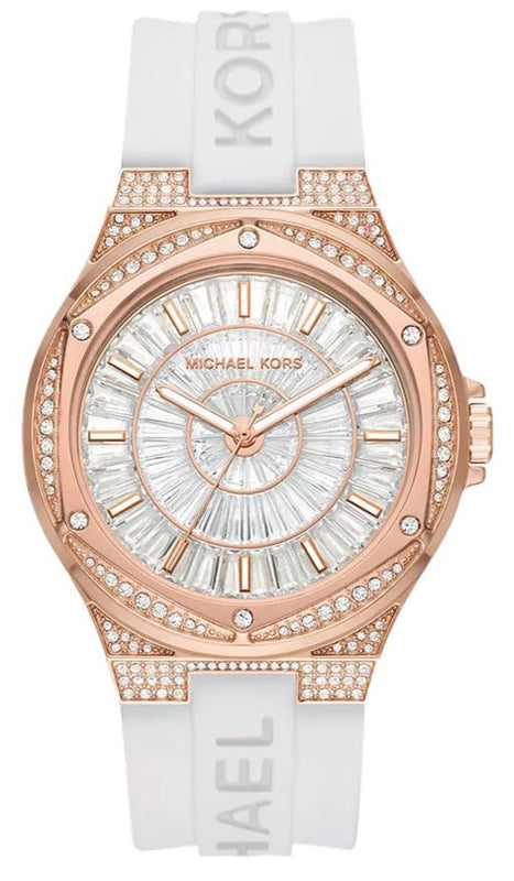 Michael Kors Lennox Three-Hand Crystals Dial White Silicone Strap Watch For Women - MK7248 Authentic Buy Shop Now