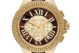 Michael Kors Camille Chronograph Brown Dial Two Tone Steel Strap Watch For Women - MK7269 Authentic Buy Shop Now