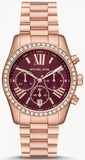 Michael Kors Lexington Chronograph Red Dial Rose Gold Steel Strap Watch For Women - MK7275 Authentic Buy Shop Now