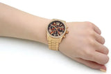 Michael Kors Lexington Chronograph Brown Dial Gold Steel Strap Watch For Women - MK7276 Authentic Buy Shop Now