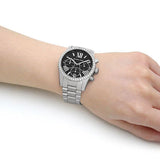 Michael Kors Lexington Chronograph Black Dial Silver Steel Strap Watch For Women - MK7277 Authentic Buy Shop Now
