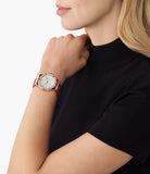 Michael Kors Lennox Three Hand Silver Dial Red Leather Strap Watch For Women - MK7308 Authentic Buy Shop Now