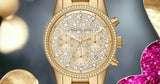 Michael Kors Ritz Chronograph Gold Dial Gold Steel Strap Watch For Women - MK7310 Authentic Buy Shop Now