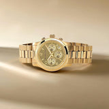 Michael Kors Runway Chronograph Gold Dial Gold Steel Strap Watch For Women - MK7323 Authentic Buy Shop Now