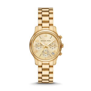 Michael Kors Runway Chronograph Gold Dial Gold Steel Strap Watch For Women - MK7326 Authentic Buy Shop Now