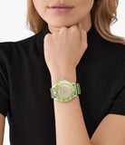 Michael Kors Everest Three Hand Crystals Silver Dial Green Silicone Strap Watch For Women - MK7360 Authentic Buy Shop Now