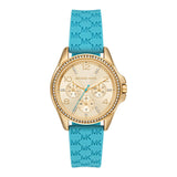 Michael Kors Mini Pilot Quartz Gold Dial Blue Silicone Strap Watch For Women - MK7374 Authentic Buy Shop Now