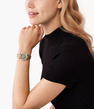 Michael Kors Raquel Three Hand Crystals Gold Dial Gold Steel Strap Watch For Women - MK7398 Authentic Buy Shop Now