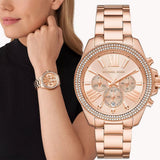 Michael Kors Wren Chronograph Rose Gold Dial Rose Gold Steel Strap Watch for Women - MK7430 Authentic Buy Shop Now