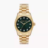 Michael Kors Lexington Three Hand Green Dial Gold Steel Strap Watch For Women - MK7449 Authentic Buy Shop Now