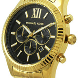 Michael Kors Lexington Chronograph Black Dial Gold Steel Strap Watch for Men - MK8286 Authentic Buy Shop Now