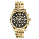 Michael Kors Lexington Chronograph Black Dial Gold Steel Strap Watch for Men - MK8286 Authentic Buy Shop Now