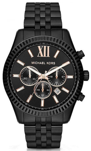 Michael Kors Lexington Chronograph Black Dial Black Steel Strap Watch For Men - MK8467 Authentic Buy Shop Now