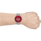 Michael Kors Layton Chronograph Red Dial Silver Steel Strap Watch For Men - MK8822 Authentic Buy Shop Now