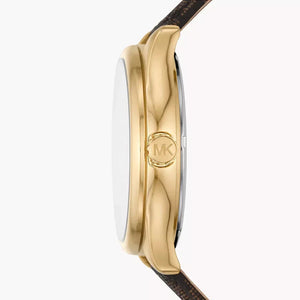 Michael Kors Benning Three Hand Gold Dial Brown Leather Strap Watch For Men - MK8931 Authentic Buy Shop Now