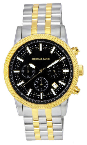 Michael Kors Hutton Chronograph Black Dial Two Tone Steel Strap Watch For Men - MK8954 Authentic Buy Shop Now