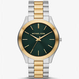 Michael Kors Slim Runway Quartz Green Dial Two Tone Steel Strap Watch for Women - MK9149 Authentic Buy Shop Now